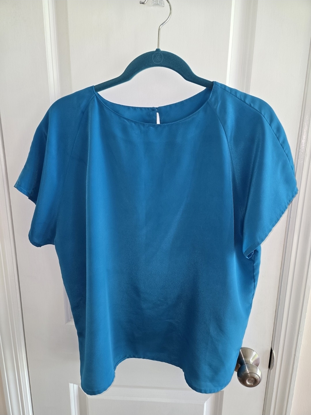 True Vintage 80s Large Teal Satin Blouse